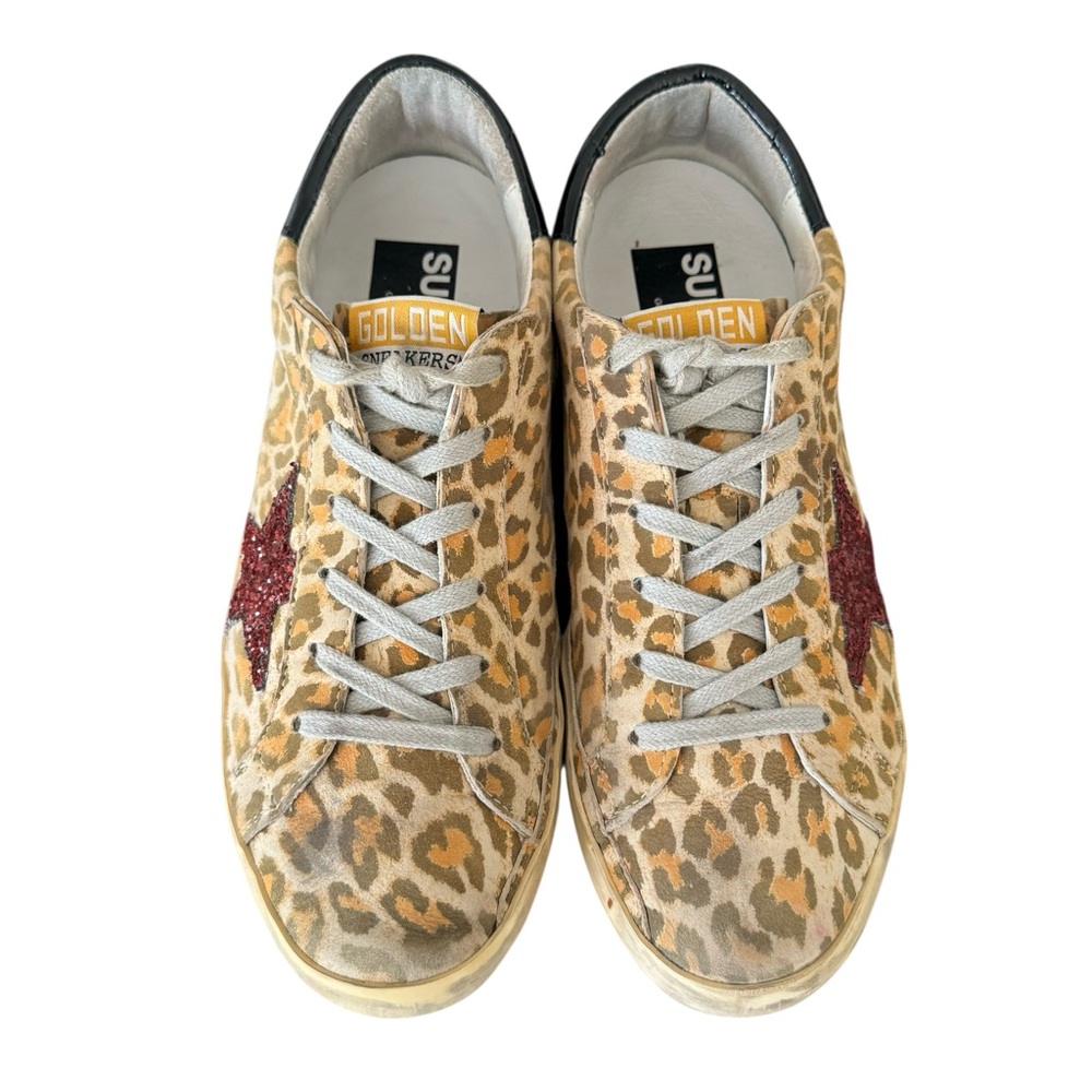 Golden Goose Super Star Glitter Leopard Print Leather Sneakers - Picture 5 of 17